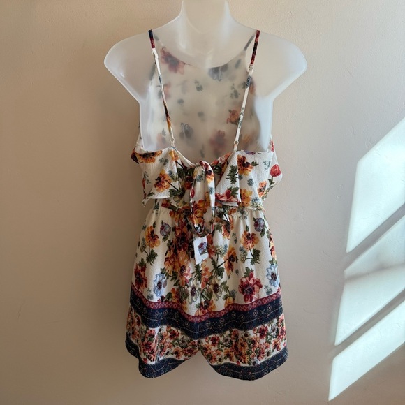 Blue Rain Boho Sleeveless White Floral Women’s Romper Playsuit S - Picture 3 of 6